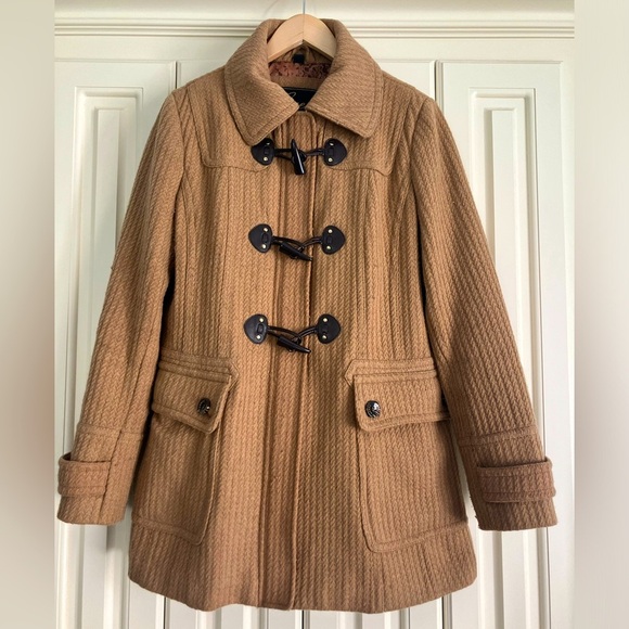 Guess Camel Wool Blend Toggle Button Up Coat Size Large - Picture 1 of 7
